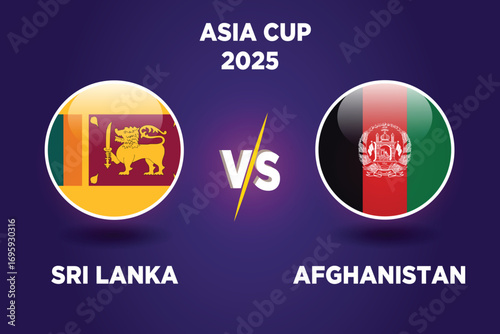 Sri Lanka vs Afghanistan , cricket match concept. with rival flags of both teams in circular shape isolated on blue background. with editable EPS file.SL vs AFG.