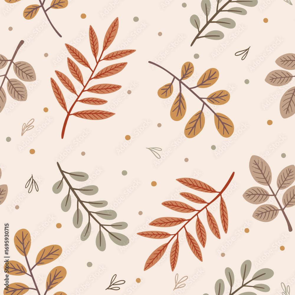 Autumn seamless pattern with fall leaves. Editable vector seamless background for wallpaper, packaging, poster, textile, banner, social media post, card, invitations.