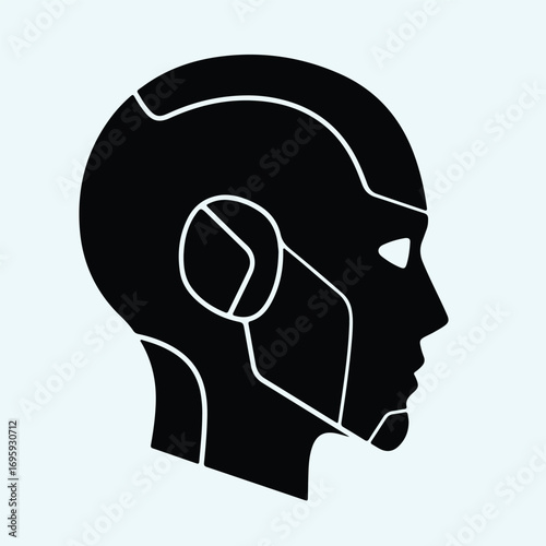 Silhouette futuristic robot head profile representing artificial intelligence vector illustrator