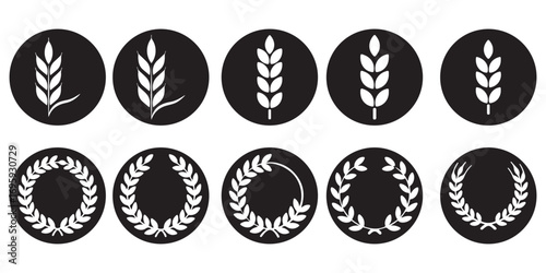 Wheat ear icons set vector silhouettes. Black wheat spikelet vector collection. Set of wheat stalk. Cereal plant silhouettes. Wheat silhouettes. Wheat vector icons. Design eps 10