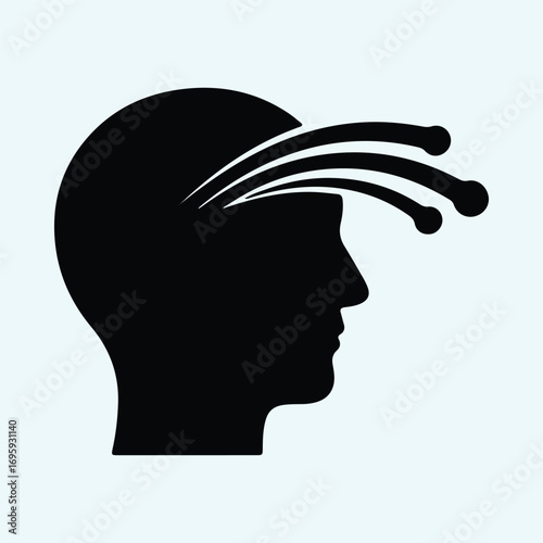 Silhouette head profile with radiating energy beams vector illustrator