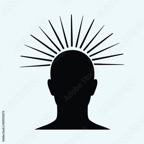Silhouette head with sun rays radiating brain vector illustrator