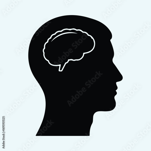 Silhouette human head with brain inside thinking vector illustrator
