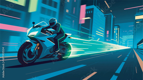 illustration of a motorbike moving fast on a city street vector design template