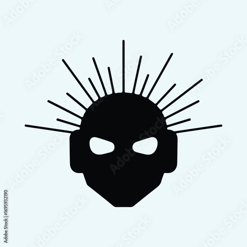 Silhouette masked punk face with radiating lines vector illustrator