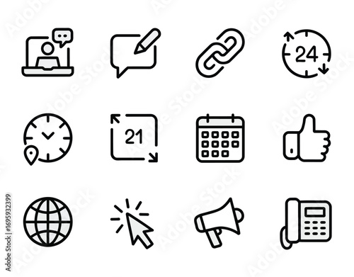 Contact support communication service call center help desk assistance online business customer care icons