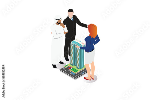 Modern isometric Mortgage to invest, characters and real estate property, loan on real estate to buy. Character and agent for invest on rent,  Suitable for Game Asset, And Other Graphic Related Assets