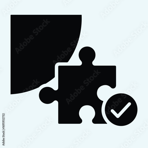 Silhouette puzzle pieces and check mark integration vector illustrator