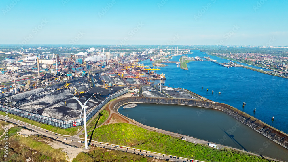 Naklejka premium Aerial from industry in the harbor from IJmuiden in the Netherlands