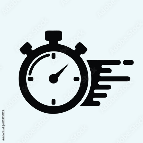 Silhouette stopwatch timer icon represents speed and urgency vector illustrator