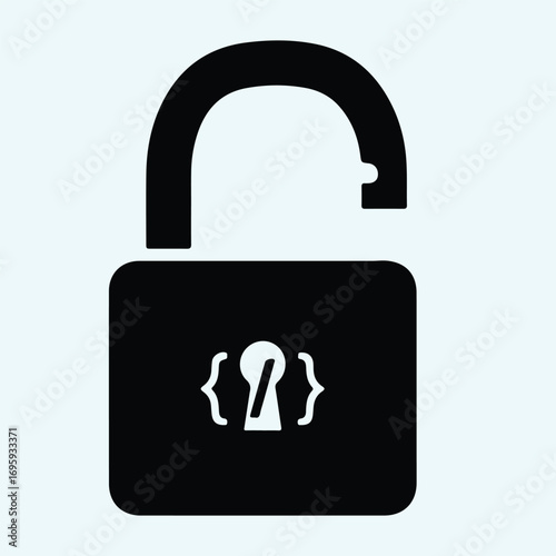 Silhouette unlocked padlock with code vector illustrator