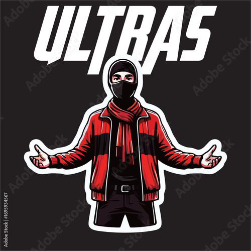 A vector illustration drawing of football fans ultras hooligans 