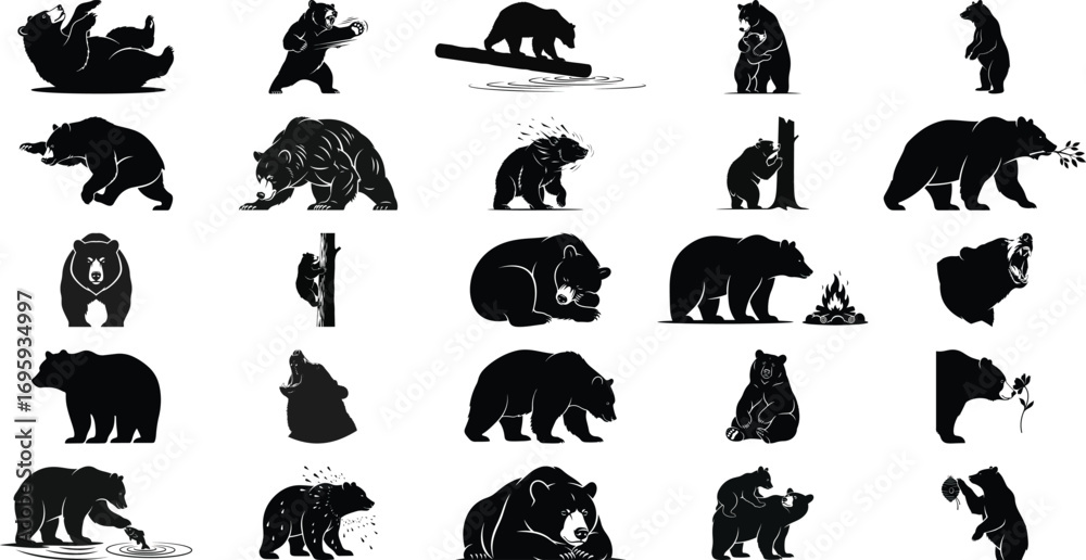 Fototapeta premium Bear silhouette vector illustration set design