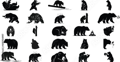 Bear silhouette vector illustration set design