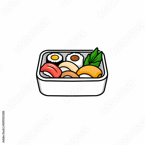 Vector Japanese sushi bento box. Great for Japanese cuisine branding, restaurant menus, food delivery icons, and cultural meal graphics.