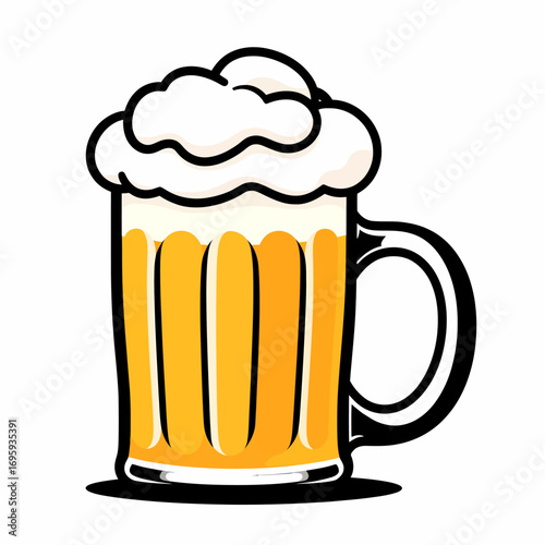 Vector beer mug with overflowing foam. Perfect for bar branding, pub menus, Oktoberfest graphics, and beverage packaging designs.