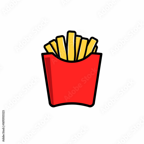 Vector french fries box in flat style. Ideal for fast food branding, restaurant menus, snack packaging, and casual dining graphics.