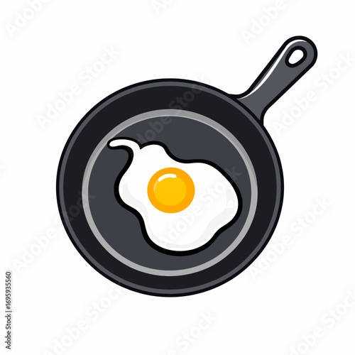 Vector icon of a frying pan with a cracked egg inside.