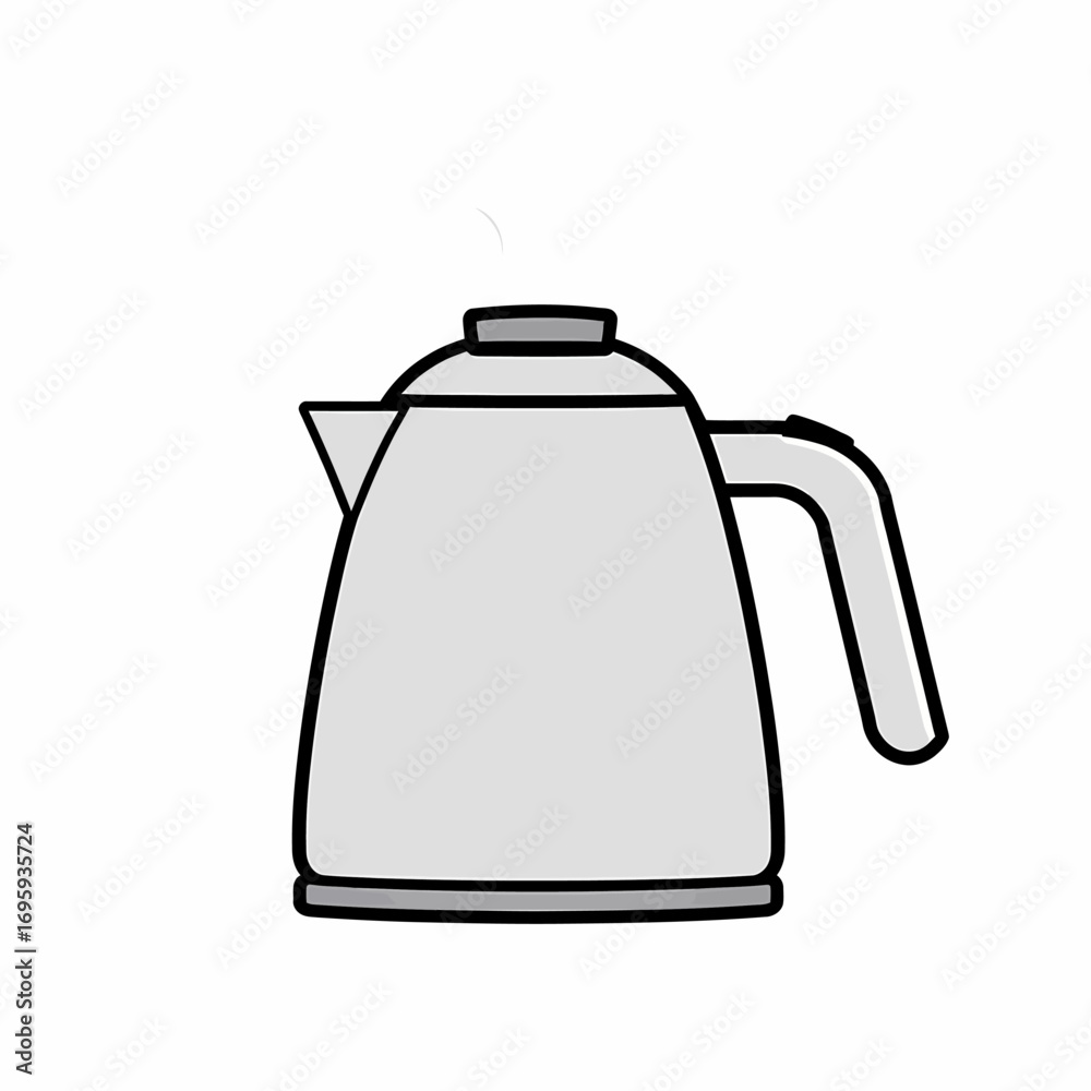 Obraz premium Vector icon of a stainless steel kettle with rising steam.