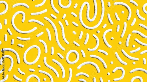 Seamless repeating pattern of white line art squiggles on yellow background, ideal for digital designs, social media backgrounds, wallpapers, and modern minimal style.