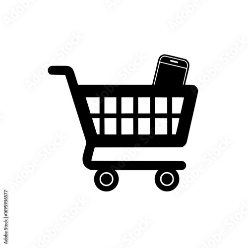 vector of shopping cart with hand phone icon suitable for digital market and tech retail
