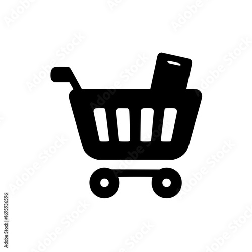 Shopping cart with small hand phone icon vector illustration for ecommerce and mobile retail