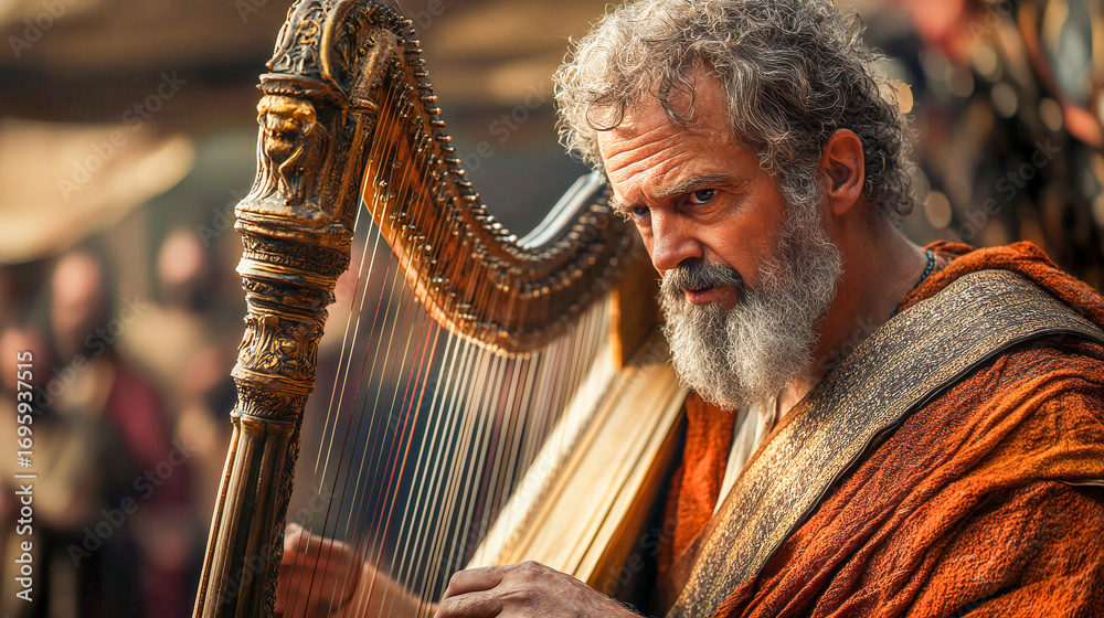 Obraz premium King David playing a harp, biblical character