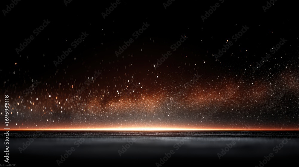 Fototapeta premium Dark Cosmic Horizon with Low Glow Band over Starry Void and Quiet Reflective Ocean Surface