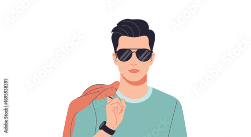 A stylized illustration of a man wearing sunglasses and a jacket,  casual and modern.