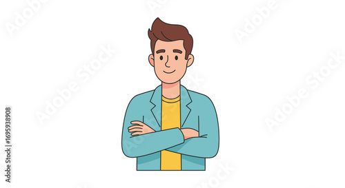 Cartoon illustration of a confident young man with arms crossed.