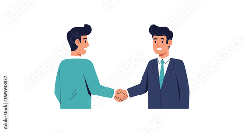 Two businessmen shaking hands, a friendly business interaction, in a professional setting.