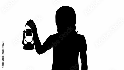 Silhouette of a person holding a lantern with a white background creating a minimalist and dark theme image