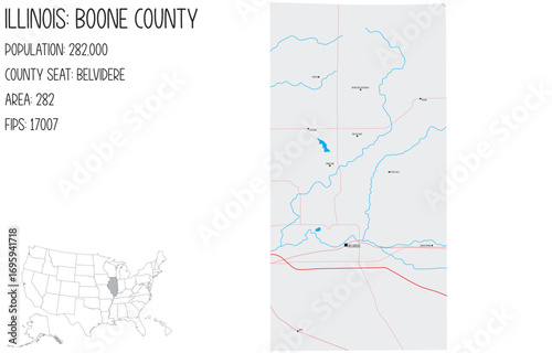 Large and detailed map of Boone County in Illinois, USA.