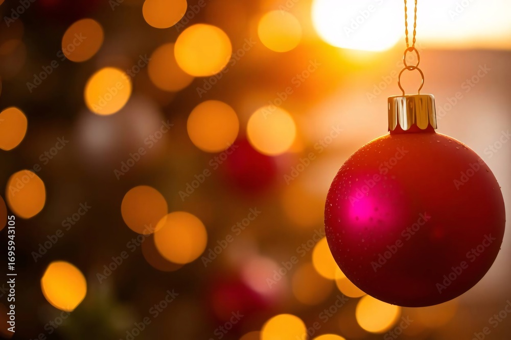 Fototapeta premium Christmas ornament ball in crisp detail with bokeh background