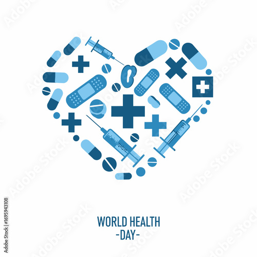 Heart-Shaped Composition of Medical Icons Representing Healthcare and Wellness.
