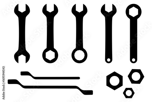 Set of Assorted wrenches icon, Spanner icon set. flat vector illustration design isolated on white background.