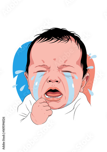 Heartbreaking image of a baby crying intensely with tears streaming down its face