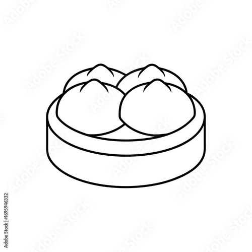 Steamed buns in a bamboo steamer outline on transparent background