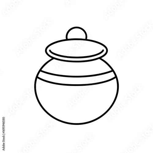 Outline drawing of a covered pot design on transparent background