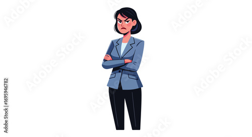 Angry businesswoman with arms crossed looking displeased.