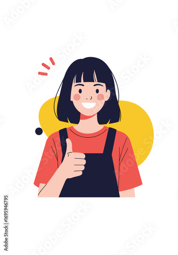 Cheerful young woman giving a thumbs up, conveying approval and positivity in a modern, vibrant style.