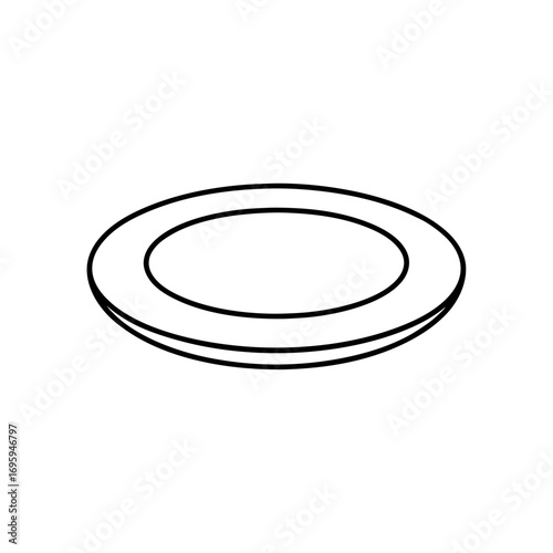 Outline drawing of a simple empty plate on transparent background