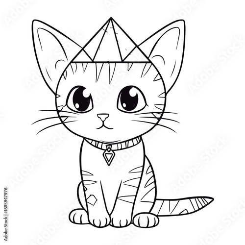 outlined baby Egyptian mau Kawai coloring page illustration.