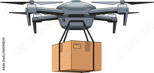 Modern drone delivering a package, symbolizing future logistics and automated delivery services.