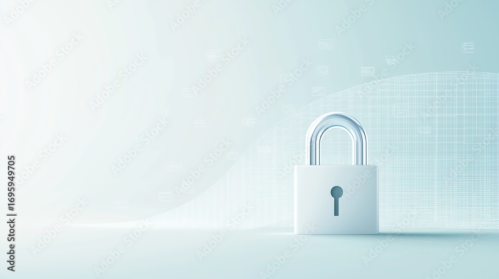 Fototapeta premium Light - Themed Cyber Security Lock with Grid Background
