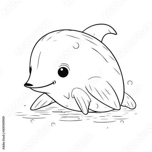 Cute Cartoon Dalls porpoise outlined for coloring book isolated on a white background.