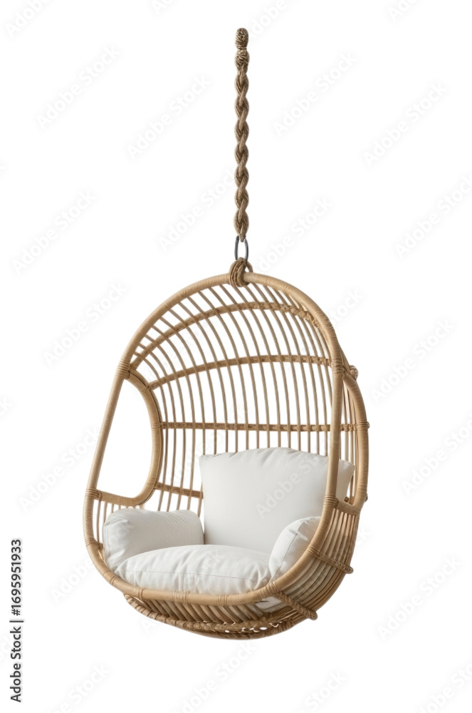 Obraz premium Rattan Hanging Chair with Cushion Isolated Cutout Transparent PNG