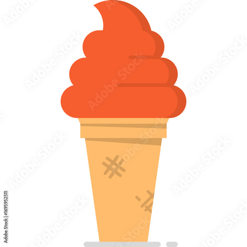 Flat ice cream cone with orange citrus soft serve outline style