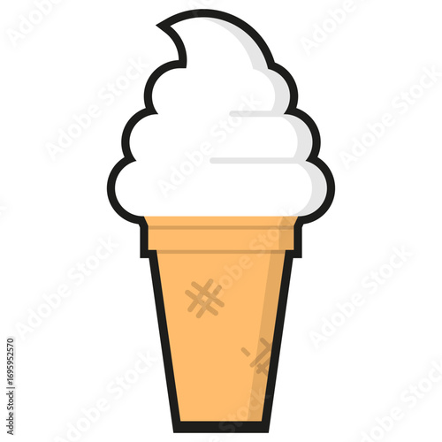 Flat ice cream cone with white soft serve and light outline