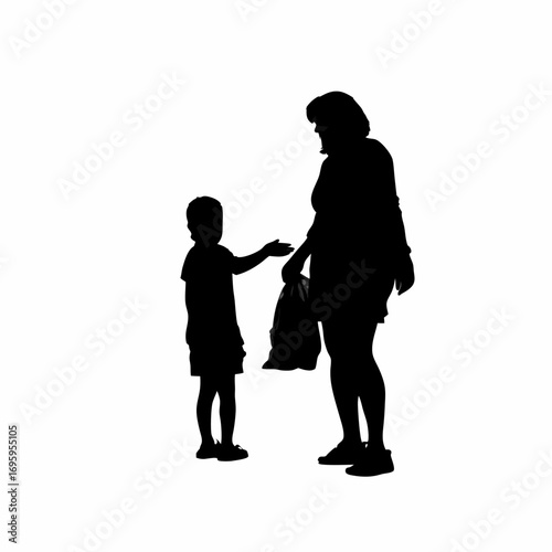 Mother teaching child about environmental responsibility and not littering